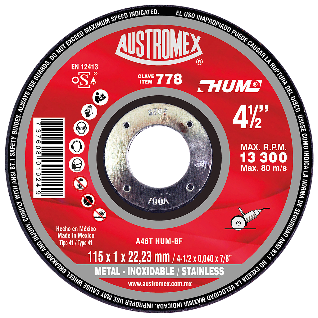 DISCO P/CORTE METAL 41/2 HUM AUSTROMEX (DISCOME-778)