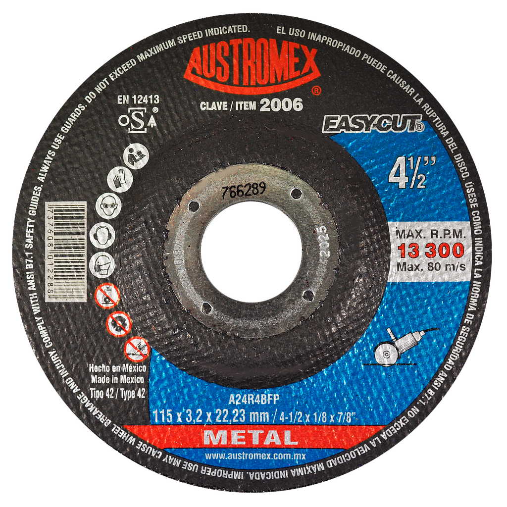 DISCO ABRASIVO DE 4-1/2" PARA CORTE DE METAL AUSTROMEX