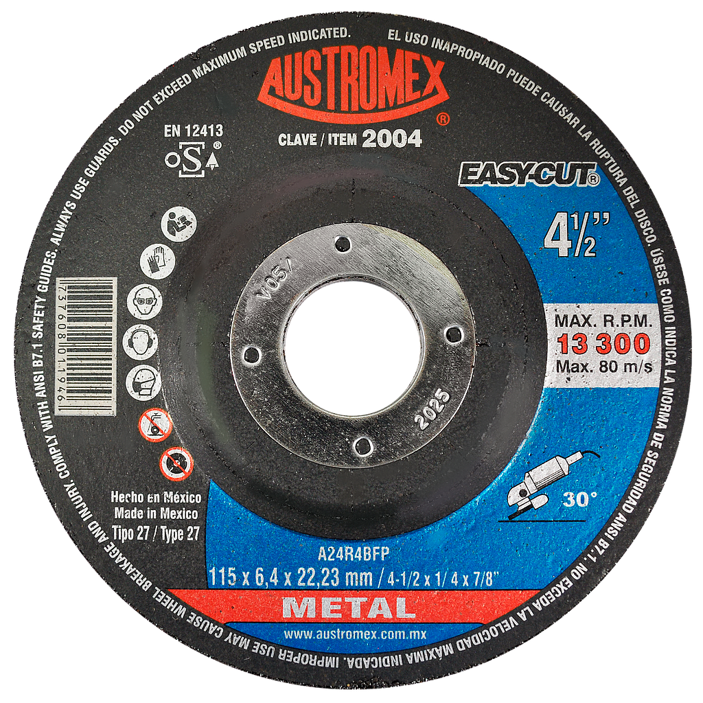 DISCO ABRASIVO DE 4-1/2" PARA DESBASTE DE METAL EASY-CUT AUSTROMEX