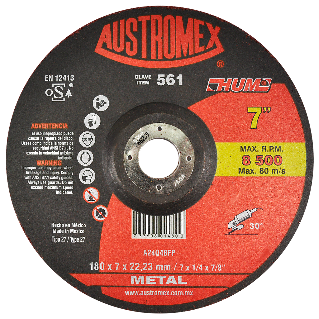 DISCO P/DESBASTE METAL 7 HUM AUSTROMEX