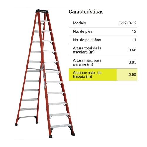 ESCALERA TIJERA 11 PELDAÑOS FIBRA DE VIDRIO 3017-12 CUPRUM
