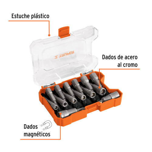 JUEGO DE 14 DADOS MAGNÉTICOS PARA TALADRO,TRUPER