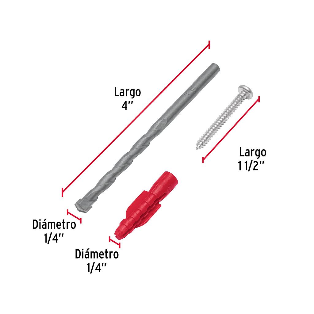 KIT DE 20 TAQUETES 1/4 CON PIJAS #8 Y 1 BROCA 1/4, FIERO