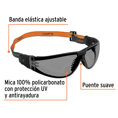 LENTE SEGURIDAD GRIS C/BANDA ELASTICA TR