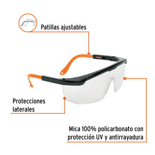 LENTES DE SEGURIDAD AJUSTABLES CLAROS C/ANTIEMPAÑO, CLASSIC