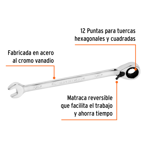 LLAVE COMBINADA MATRACA REVERSIBLE 5/16X138 MM LARGO,EXPERT