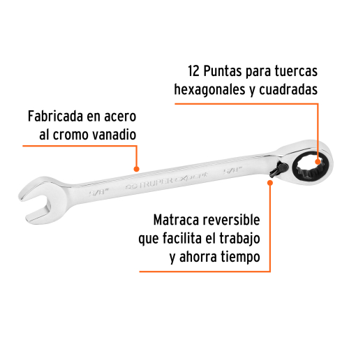 LLAVE COMBINADA MATRACA REVERSIBLE 5/8X207 MM LARGO, EXPERT
