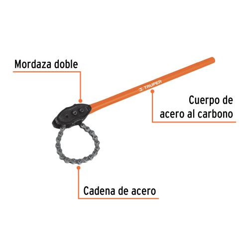 LLAVE DE CADENA TIPO CAIMÁN USO PESADO, MANGO DE 28, TRUPER