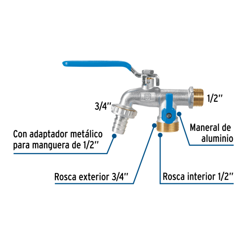 LLAVE DE ESFERA DOBLE SALIDA 1/2 Plg. DE LATON FOSET