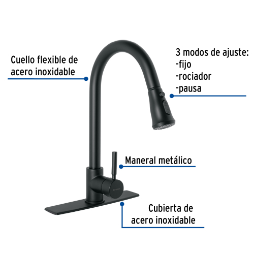 MONOMANDO PARA FREGADERO CUELLO EXTRAIBLE NEGRO MATE TUBIG