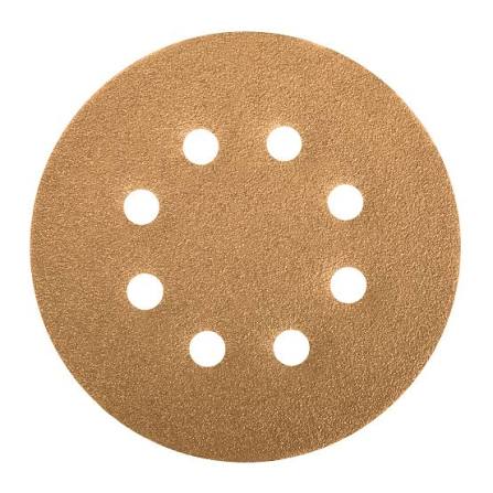 PAQUETE CON 5 DISCOS DE LIJA 5" GRANO 100 8 PERFORACIONES