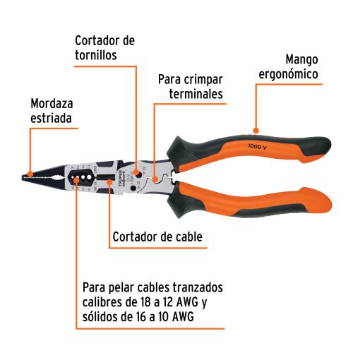 PINZA MULTIUSO 8" PUNTA LARGA COMFORT GRIP TRUPER EXPERT