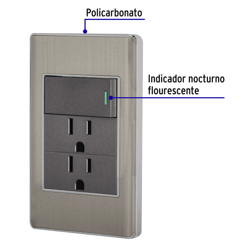 PLACA ARMADA ACERO INTERRUPTOR Y 2 CONTACTOS 1 MÓD, LISBOA