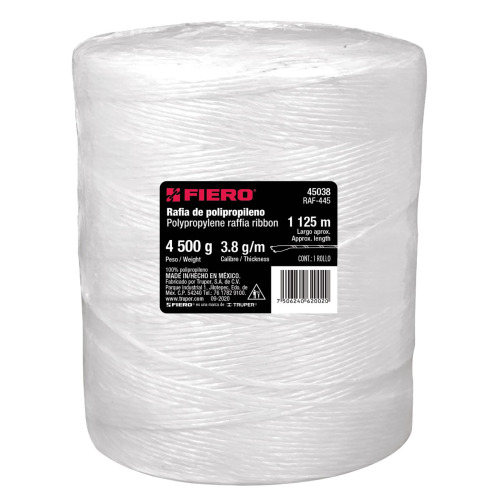 ROLLO DE RAFIA DE 1125 m COLOR BLANCO CALIBRE 3.8 g / m PESO DE 4.5 kg FIERO