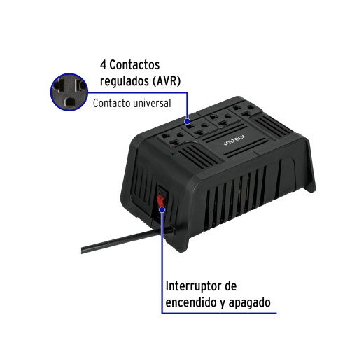 REGULADOR DE VOLTAJE DE 800 VA / 400 W 4 CONTACTOS, VOLTECK