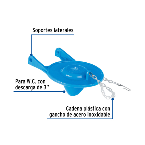 VALVULA SAPO DE 3" PARA WC PVC AZUL CADENA PLASTICA FOSET BASIC