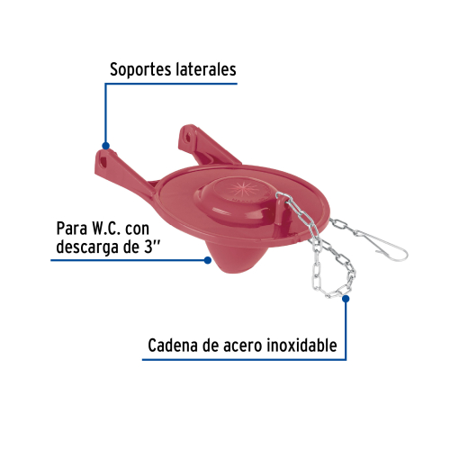 VALVULA SAPO DE 3" PARA WC SILICONA ROJA CADENA INOXIDABLE FOSET