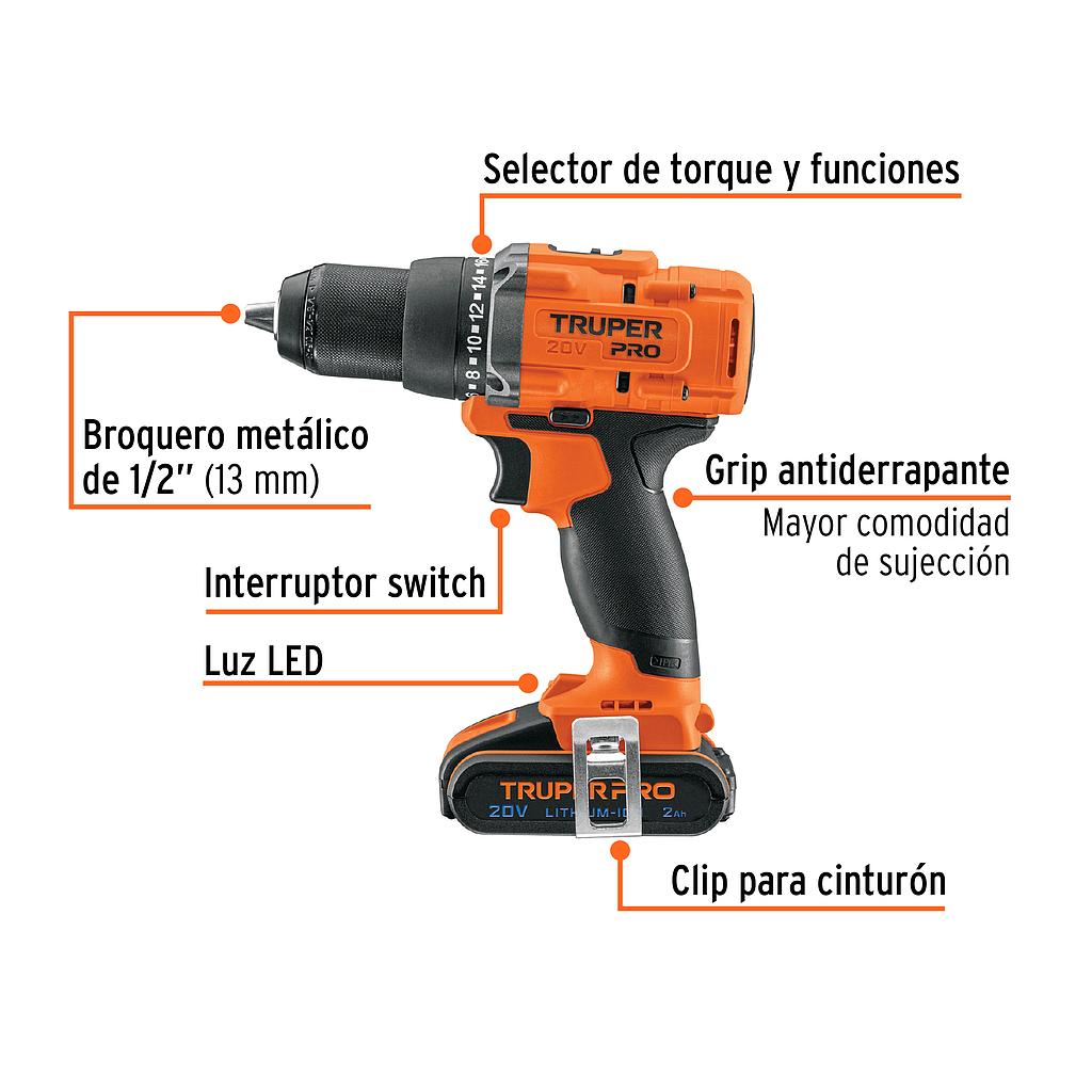 TALADRO INALÁMBRICO 1/2, 20 V, TRUPER
