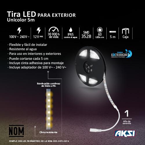 TIRA LED PARA EXTERIOR IP65 5MTS COLOR BLANCO AKSI