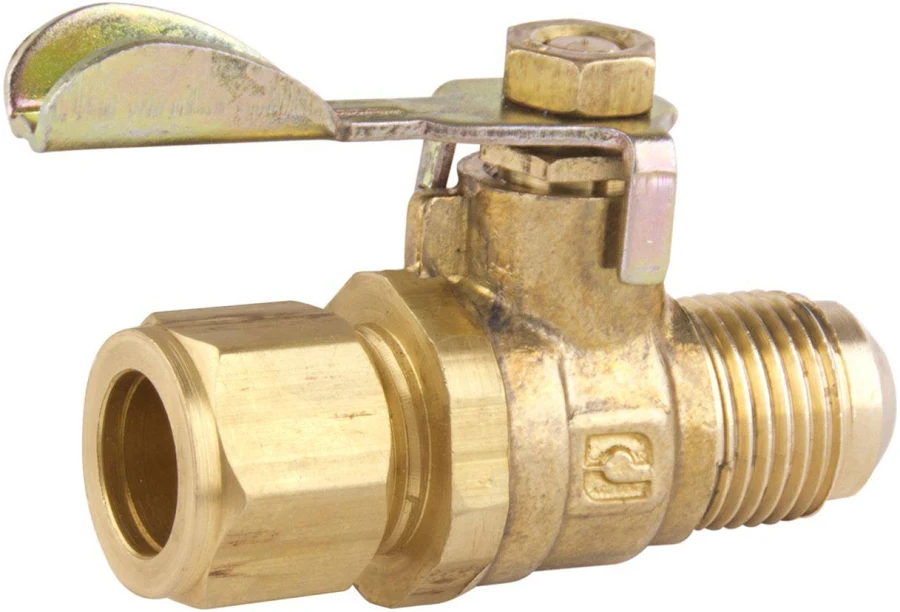 VALVULA DE PASO PARA GAS DE 3/8" X 1/2" FLARE - COMPRESION NACOBRE
