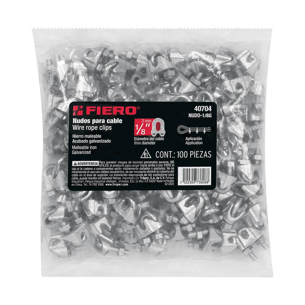 BOLSA CON 100 NUDOS (PERROS) DE HIERRO PARA CABLE DE 1/8" FIERO