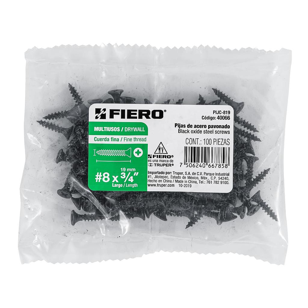 BOLSA DE 100 PIJAS #8 X 3/4" CABEZA PLANA PHILLIPS MULTIUSOS CUERDA FINA FIERO