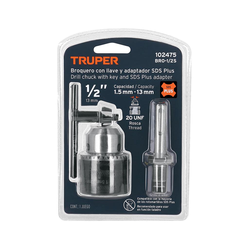 BROQUERO 1/2 CON LLAVE Y ADAPTADOR SDS PLUS, TRUPER