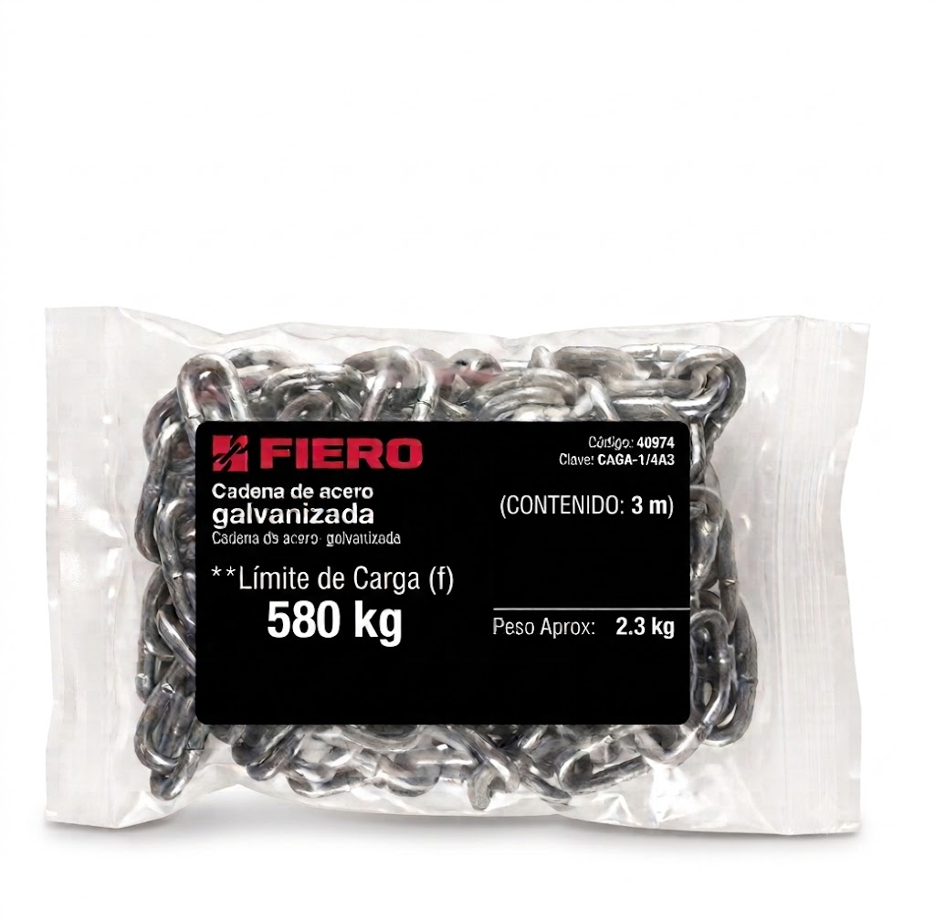 CADENA GALVANIZADA DE 1/4" BOLSA CON 3 m FIERO