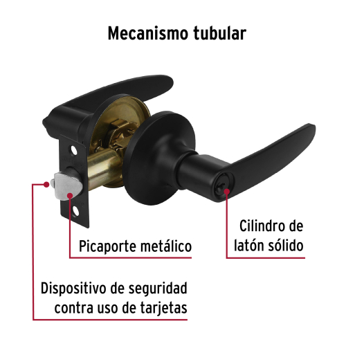 CERRADURA MANIJA "TURIN" PARA RECAMARA NEGRO CILINDRO LATON HERMEX