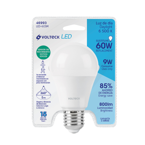 LAMPARA LED TIPO BULBO A19 9 W CON SENSOR DE MOVIMIENTO VOLTECK