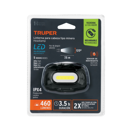LINTERNA DE MINERO LED 460 lm CON SENSOR RECARGABLE TRUPER