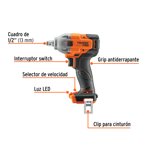 LLAVE DE IMPACTO 1/2 20V 184 lb/ft SIN ACCESORIOS TRUPER