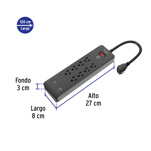 MULTICONTACTO 8 ENTRADAS, 2 USB A  2 USB C, NEGRO, VOLTECK