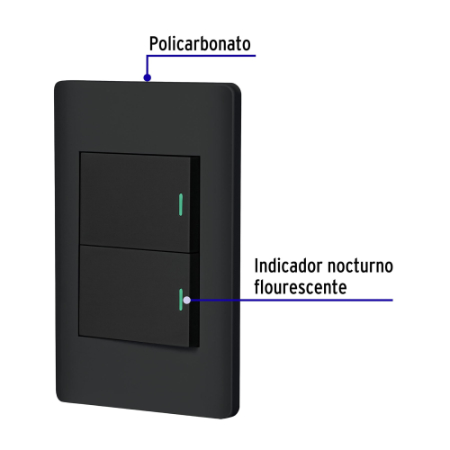 PLACA ARMADA NEGRA 2 INTERRUPTORES 1.5 MODULOS LISBOA VOLTECK