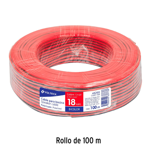ROLLO DE 100M CABLE POLARIZADO BICOLOR P/BOCINA 18 AWG VOLTECK