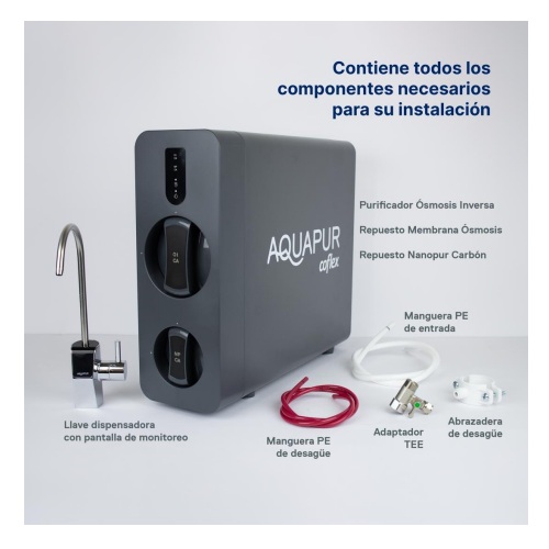 PURIFICADOR OSMOSIS INVERSA S/TANQUE 4 ETAPAS AQUAPUR FLUJO DIRECTO(2.1L/MIN)COFLEX