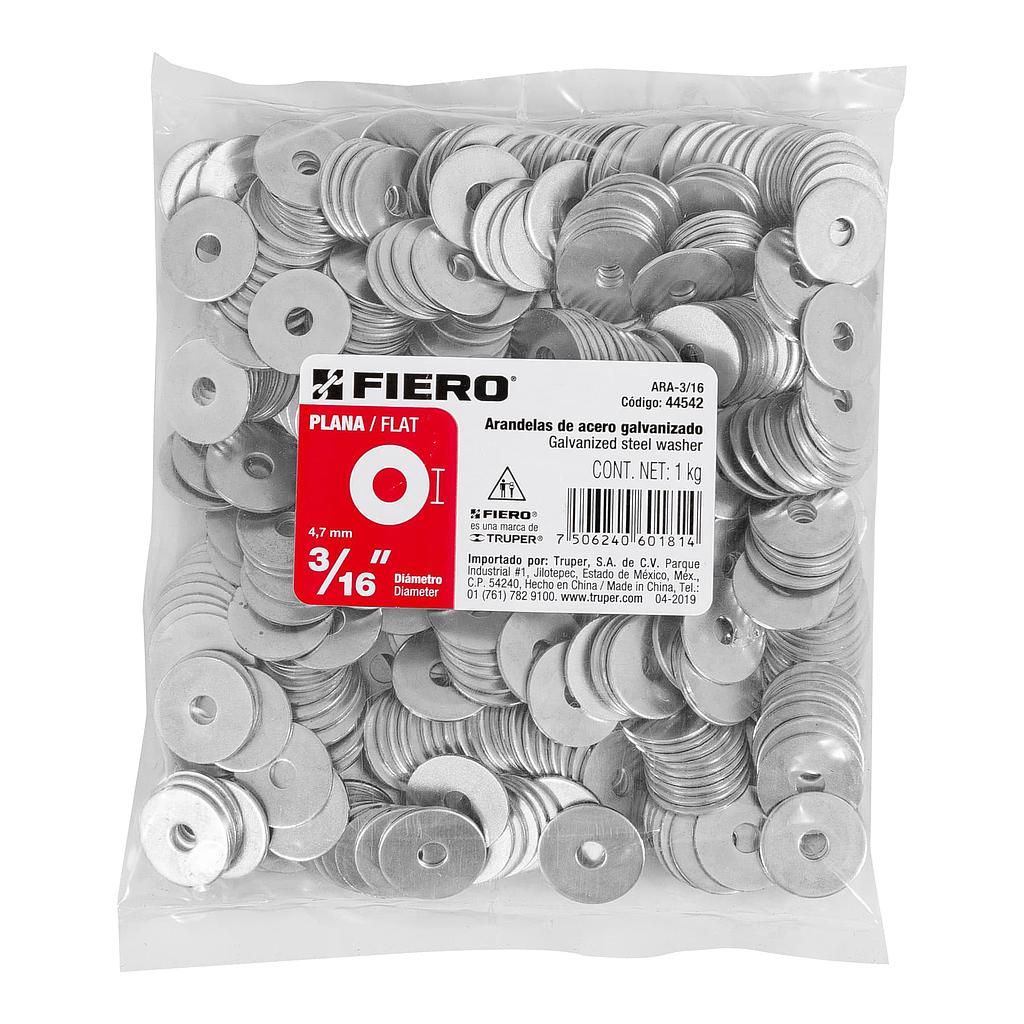 BOLSA DE 1 kg DE ARANDELAS PLANAS GALVANIZADAS DE 3/16" FIERO