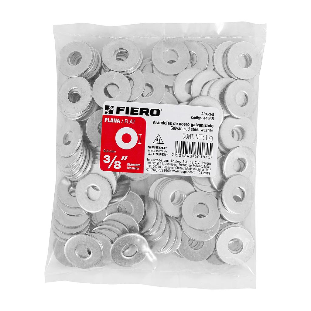BOLSA DE 1 kg DE ARANDELAS PLANAS GALVANIZADAS DE 3/8" FIERO