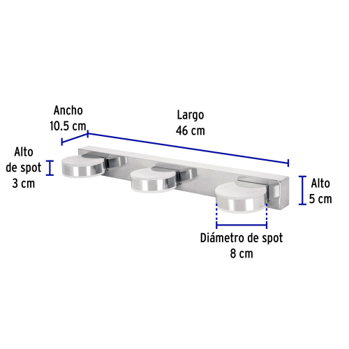 ARBOTANTE DECORTIVO DE LED 10W CON 3 SPOTS PARA BAÑO