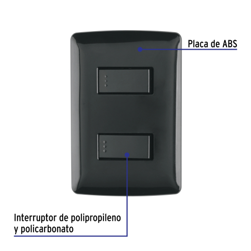 PLACA ARMADA 2 INTERRUPTORES SENCILLOS NEGRO LINEA ITALIANA  VOLTECK