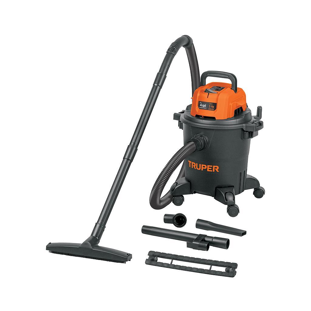 ASPIRADORA DE SOLIDOS Y LIQUIDOS 4 GAL PLASTICA NEGRA TRUPER