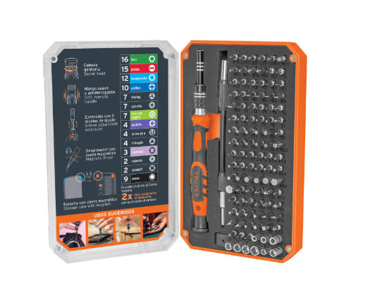DESARMADOR DE PRECISION CON 106 PUNTAS INTERCAMBIABLES