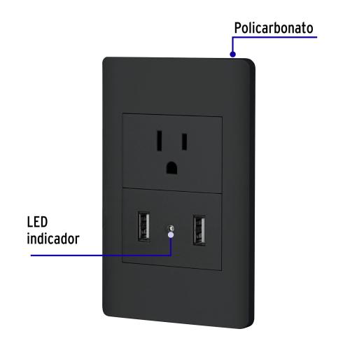 PLACA ARNADA NEGRA CONTACTO Y 2 PUERTOS USB 1.5 MÓD.LISBOA