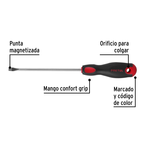 DESARMADOR PLANO 1/4X6 MANGO COMFORT GRIP PRETUL