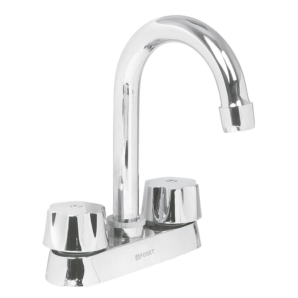 MEZCLADORA DE 4" PARA LAVABO CUELLO TIPO BAR CARTUCHO COMPRESION FOSET