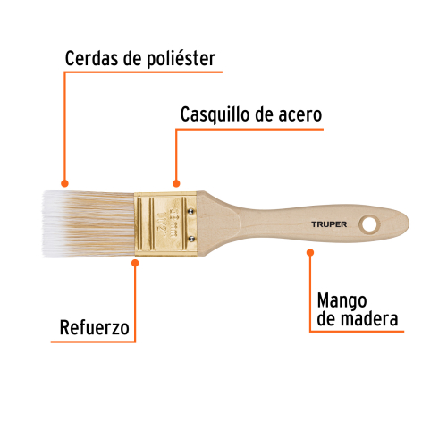 BROCHA CERDAS SINTETICAS 1-1/2" CORTE RECTO MANGO DE MADERA