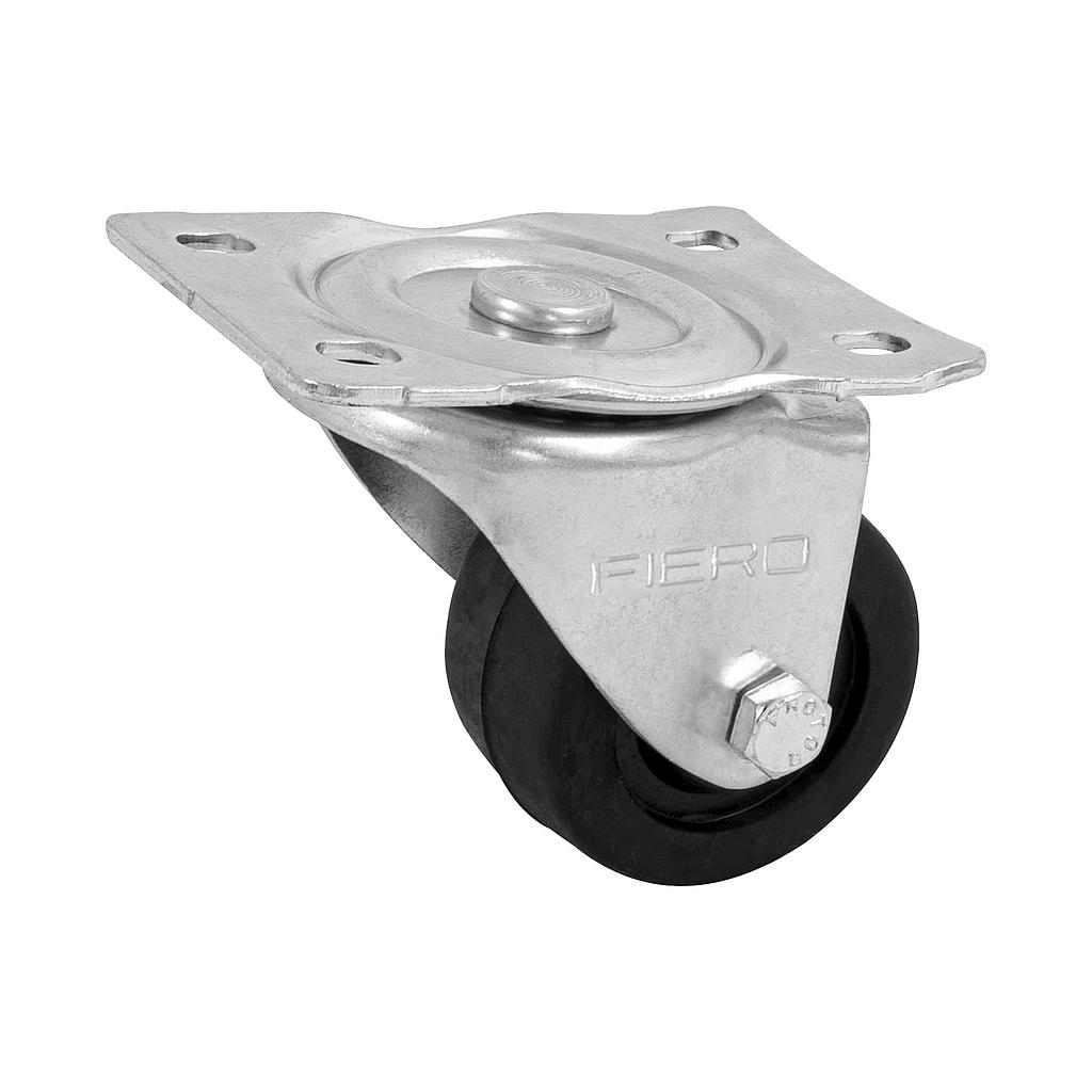 RODAJA HULE DE 2-1/2" CON PLACA GIRATORIA Y BUJE CARGA DE 50 kg FIERO