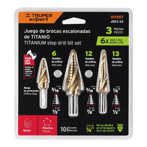 JGO DE 3 BROCAS ESCALONADAS DE TITANIO TRUPER
