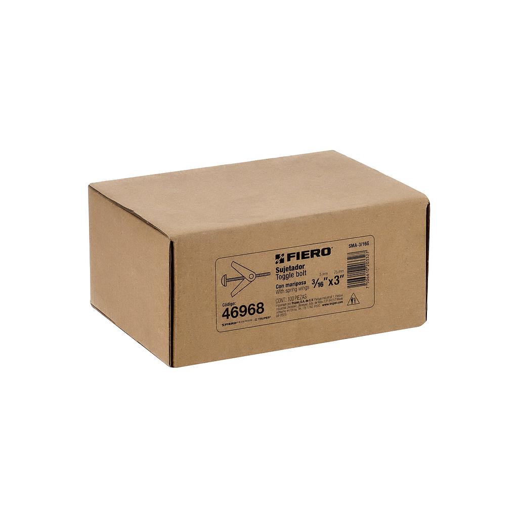 CAJA CON 100 SUJETADORES TIPO MARIPOSA DE 3/16" X 3" FIERO