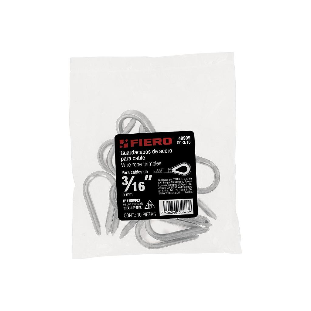 BOLSA CON 10 GUARDACABOS PARA CABLE DE ACERO DE 3/16" FIERO